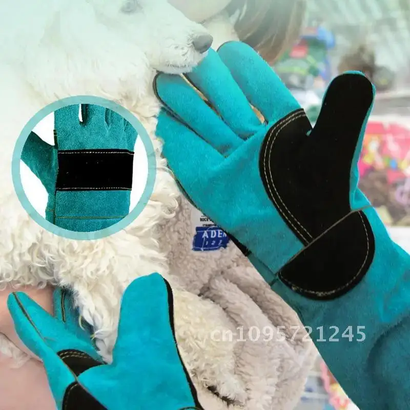 Guantes de seguridad antimordeduras para atrapar perros, gatos, reptiles, guantes largos protectores para animales, mascotas ultragruesas, agarre de cuero de vaca para morder