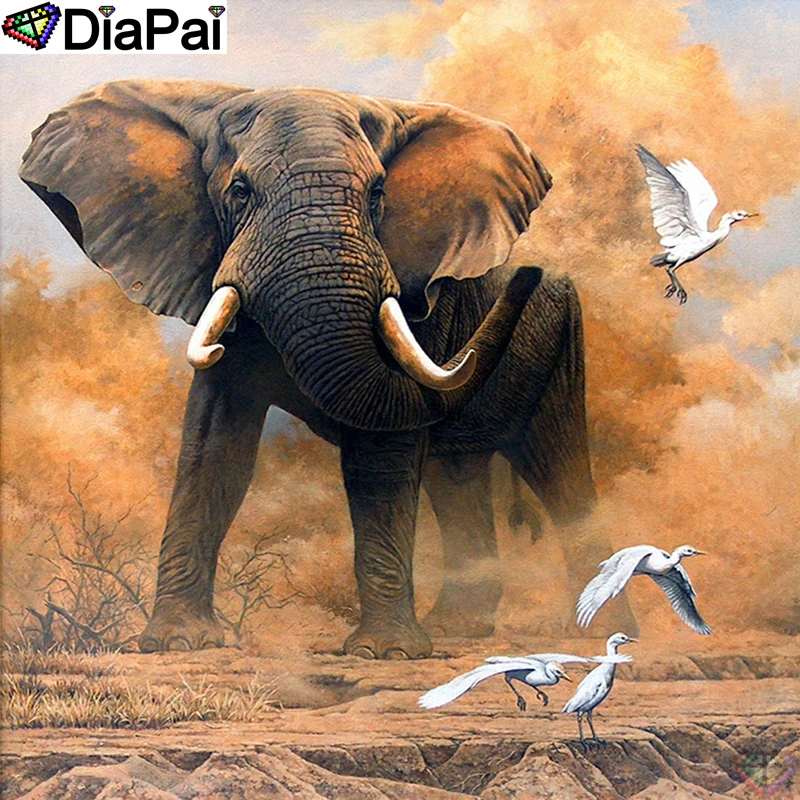 DIAPAI 5D DIY Diamant Stickerei Vollbild „Tier Elefant Vogel“ Diamant Malerei Quadrat/Runde Strass Dekor Kunst A25412