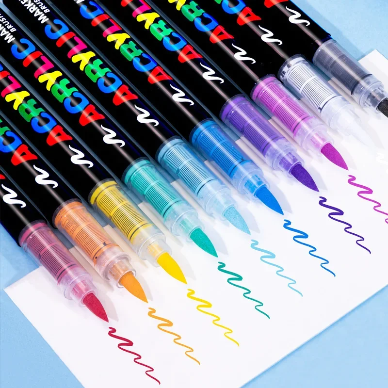 12colors Press-free Type Soft-head Acrylic Markers Smooth Strong-covering Student Drawing Color Art Markers Set School Supplies