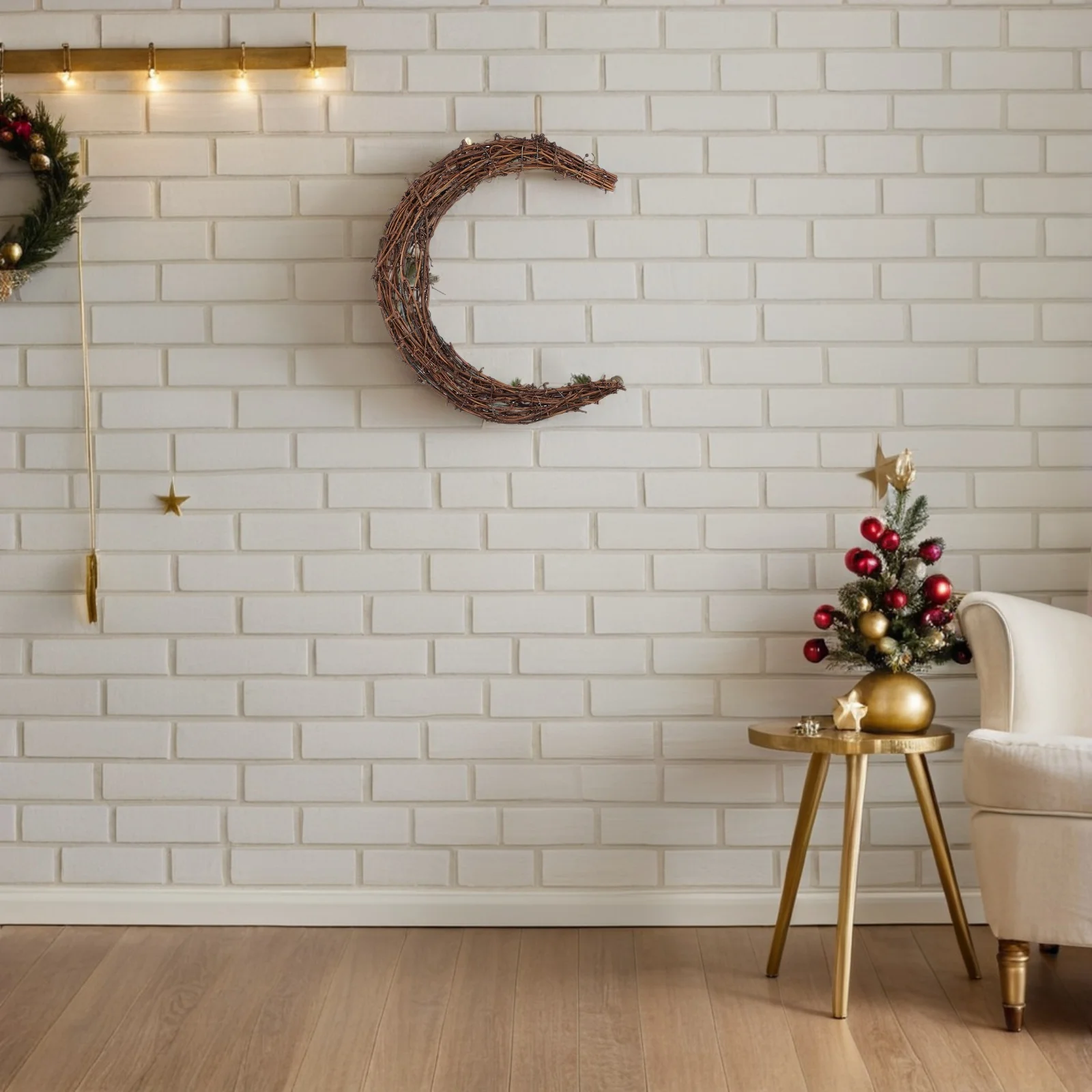 

2pcs Moon Shape Rattan For Diy Crafts Natural Vine Wall Hanging Decor Handmade Grapevine Ring Holiday Party Wall Art Crescent