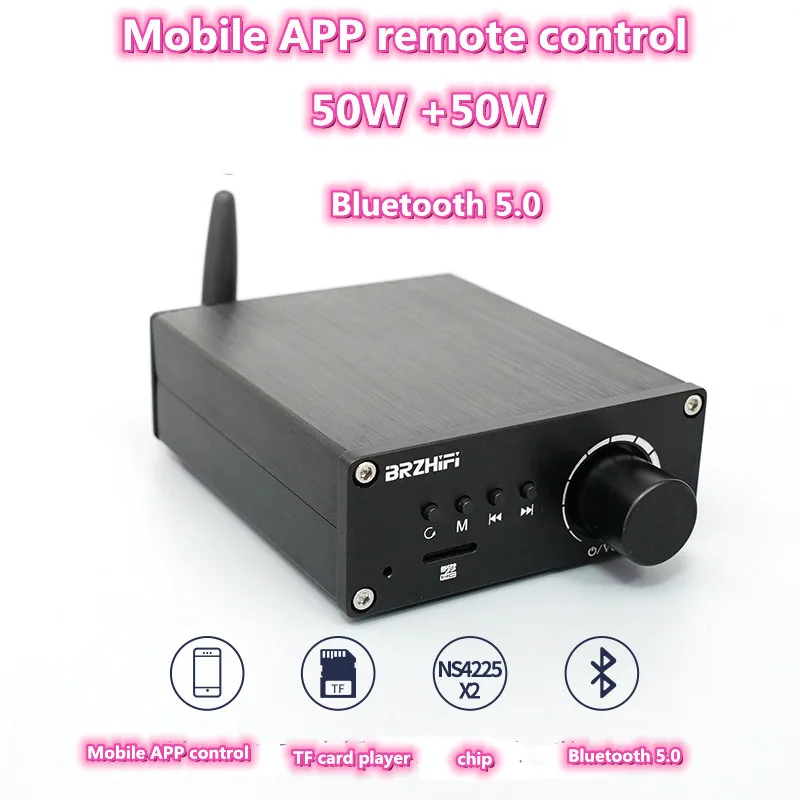 

Mobile APP Remote Control Bluetooth 5.0 ES9023 Decoding NS4225 50W*2 Stereo HIFI Home Mini Aduio Amplifier AUX TF Radio Player