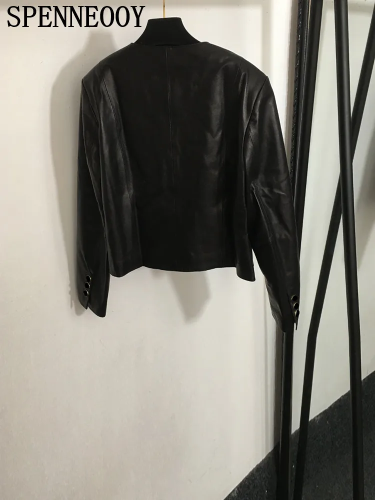 Éventuelles ENNEwing Y Veste en peau de mouton à manches longues pour femme, col en V, poche, haute qualité, mode piste, automne, document noir