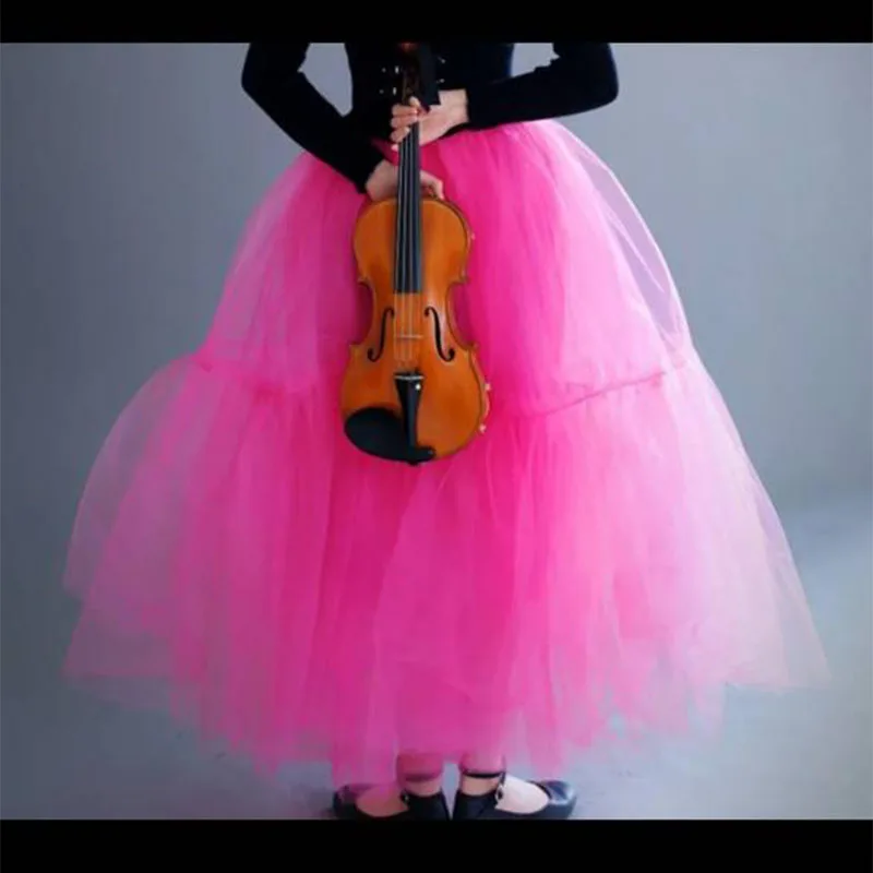 

Hot Pink Puffy Tulle Skirt Birthday Wedding Party Skirt Waistband Saias Skirt Long Skirts For Lady 2023