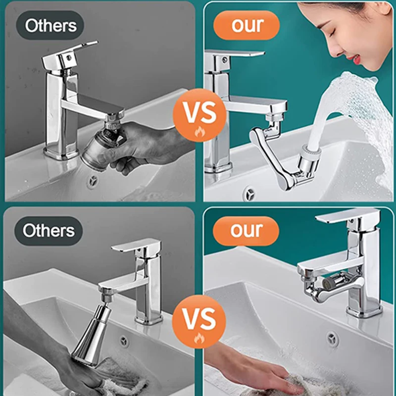 العالمي 1080 درجة تدوير بالوعة كبيرة زاوية رذاذ صنبور موسع وظيفة مزدوجة المطبخ الحمام الفوار فوهة دش اكسسوارات