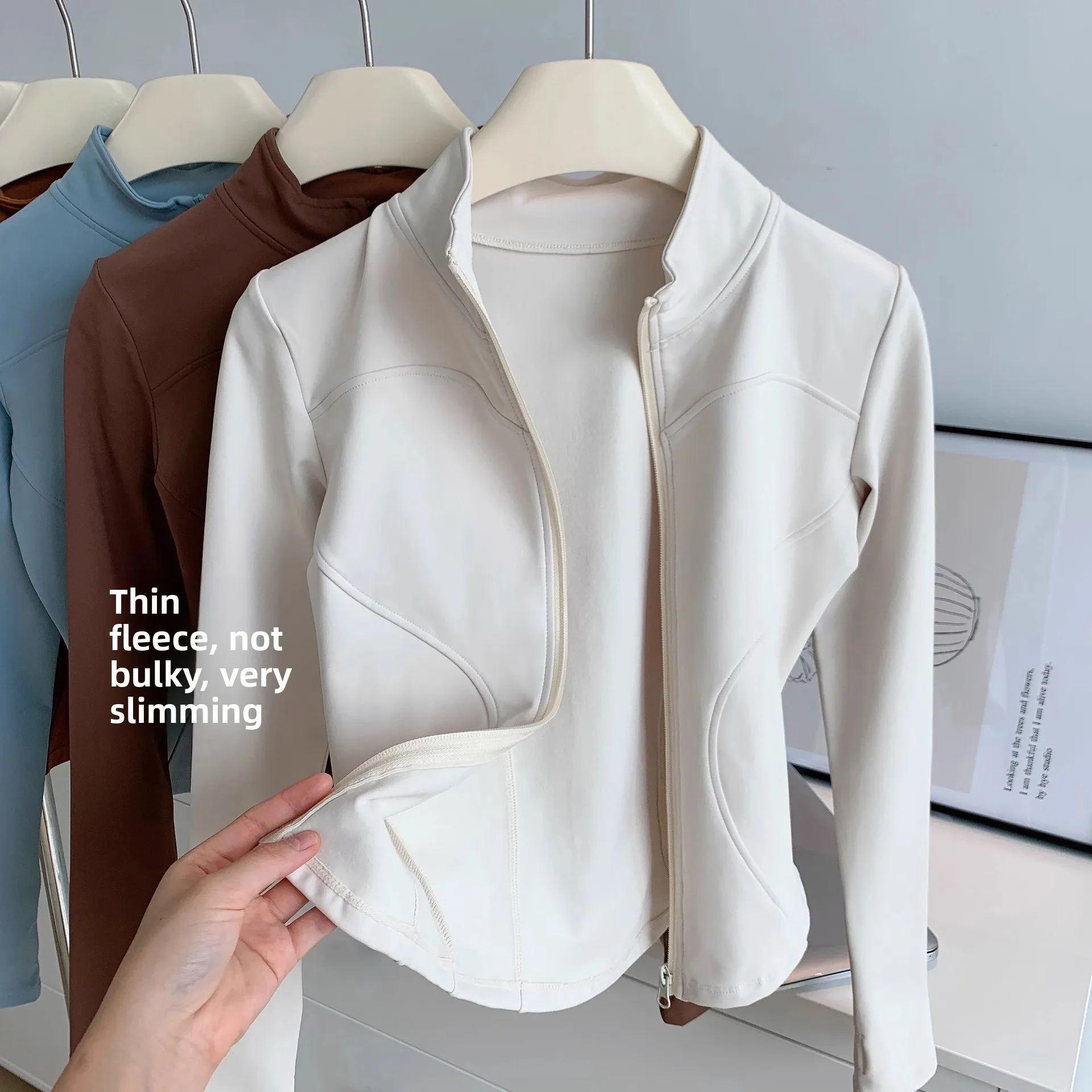 Fashionable Stand Collar Fleece Lined Short Jacket Women's Innerwear Outerwear Spring Slimming Long Sleeve Running Yoga Clothes