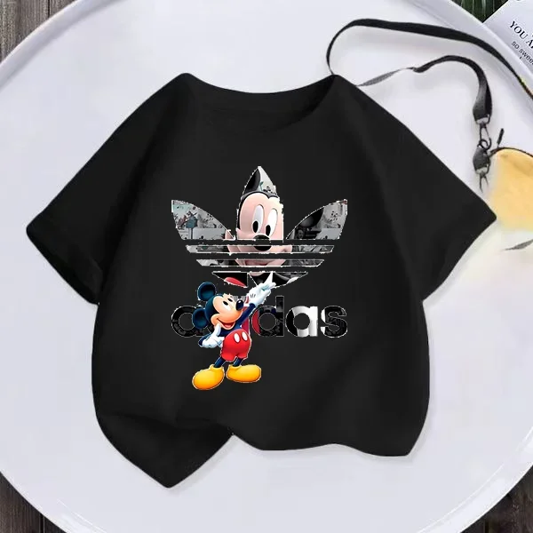 2024 New Sleeve  T-shirt for Kids Simple Mickey Minnie Alphabet Printed round neck T-shirt Top Casual T-shirt for boys 4-14Years