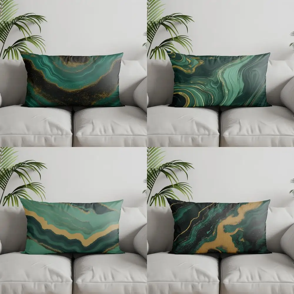 

Домашний декор, бирюзово-золотая подушка с абстрактным узором, подходит для дивана, спальни, автомобиля, наволочка, прямоугольная подушка для спины