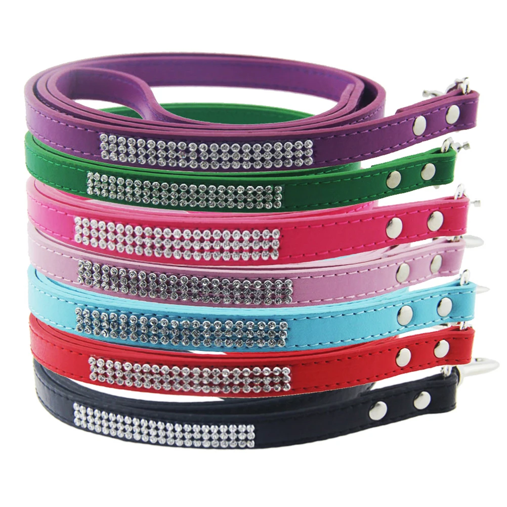 

Rhinestone Dog Leash Studded Diamonds Flexible PU Small Dogs Walking Jogging Hiking Pet Supplies Correa Travel