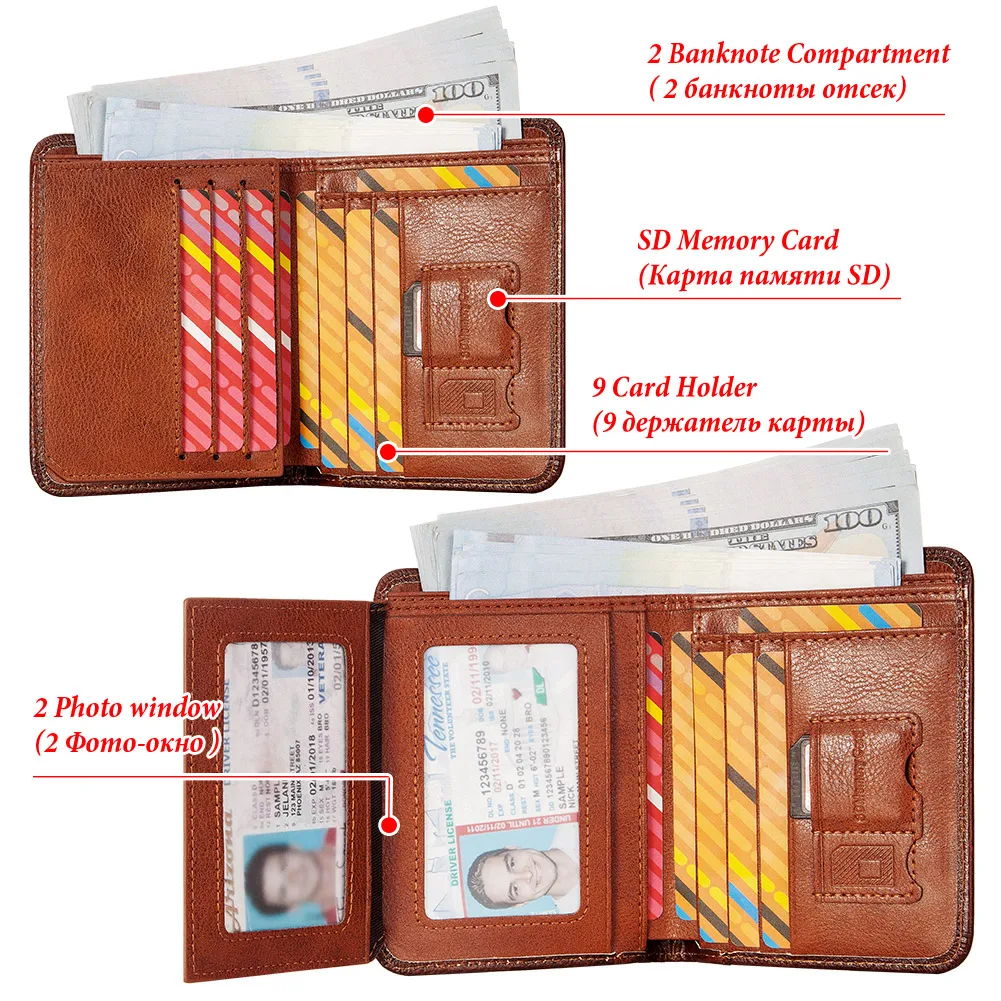 KAVIS Wallets for Men Genuine Leather Slim Trifold Purse Multi Function RFID Blocking ID Credit Card Holder High Quality 2023