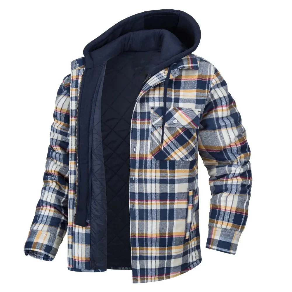 Men's Fleece Plaid Jacket Casual Loose Cotton Jacket Thicken Lining Flannel Warm Outwear Autumn Winter Work Coat Outerwear S-5XL