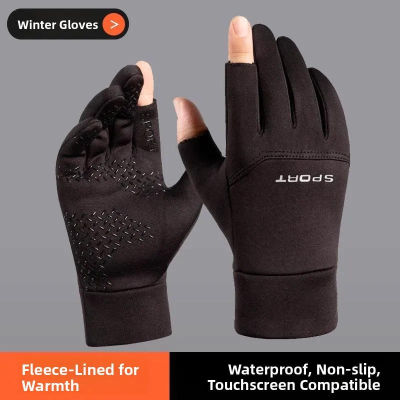

Men's Outdoor Fiing Waterproof Gloves Warmth Winter Cycling Touchscreen ible Two-Fingered Design Windproof Handwear