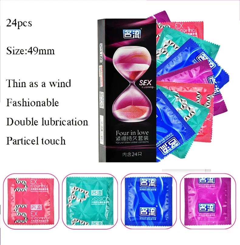 24pcs Mingliu Condoms 6 Types In 1 box Ice Fire safe Sex Condom Mingliu Thin Condoms Mingliu G-spot Condoms Tight Condom