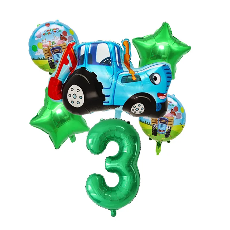 Farm Tractor Balloons 32inch bule Green Number Foil Balloons Excavator Ball Kid Birthday Party Decorations Baby Shower Supplies