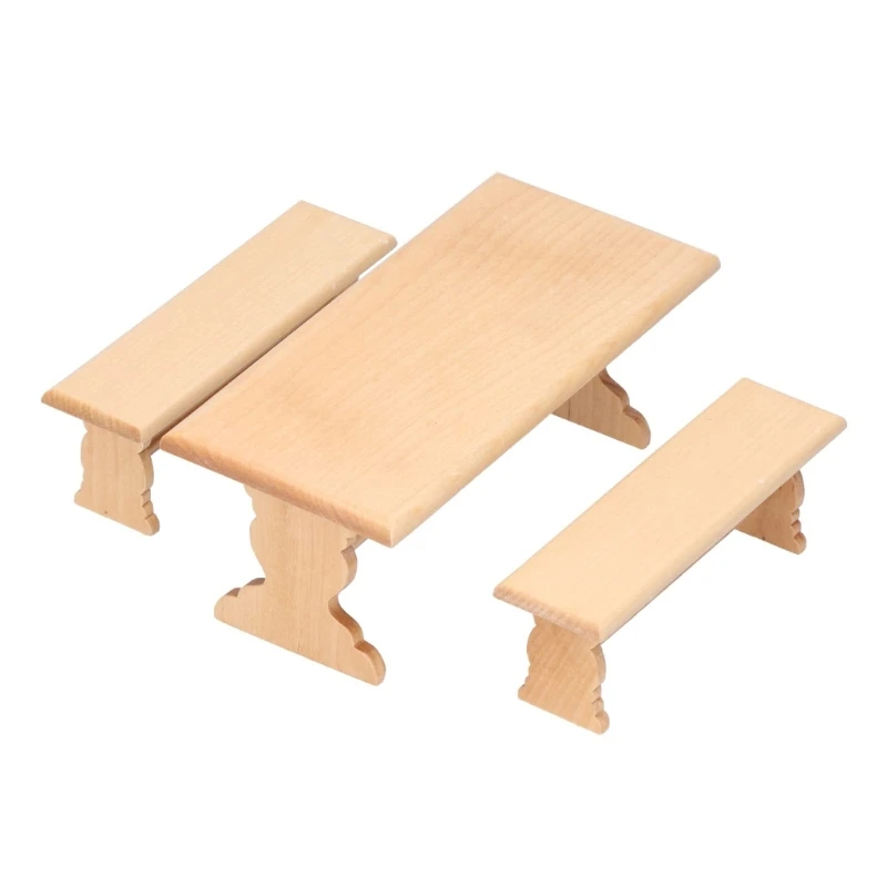 

Handcrafts Miniature Table And Chair Set Natural Doll House Furniture 1/12 Scale Model For Detailed Room Decoration 15UB