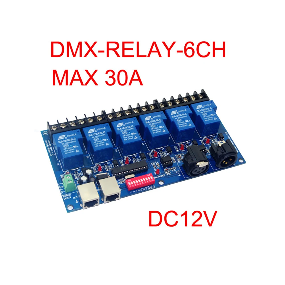 

6-канальный релейный переключатель Dmx512, контроллер RJ45 XLR (Макс 30 А), светодиодная лампа-лента