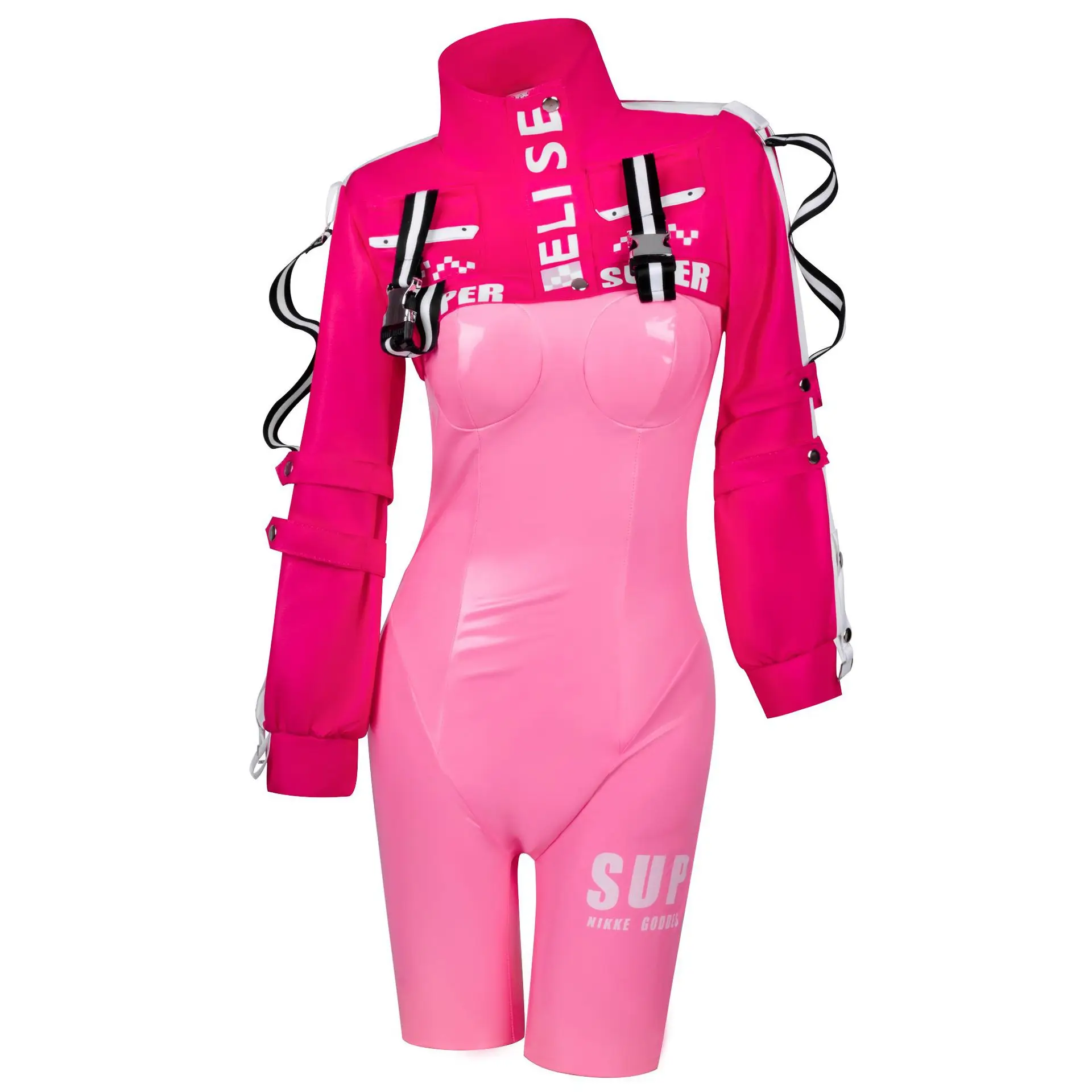 Victory Goddess cosplay complete outfit including leather jumpsuit, jacket, wig, and bunny ear accessories, suitable for Hallowe - view 4
