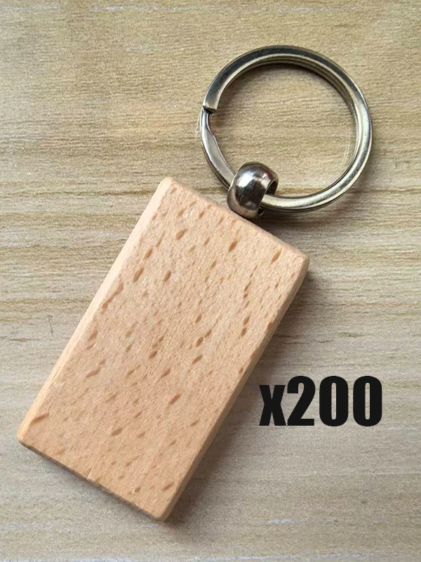200PCS DIY Rectangle Blank Wooden Keychains Unfinished Wood Tags