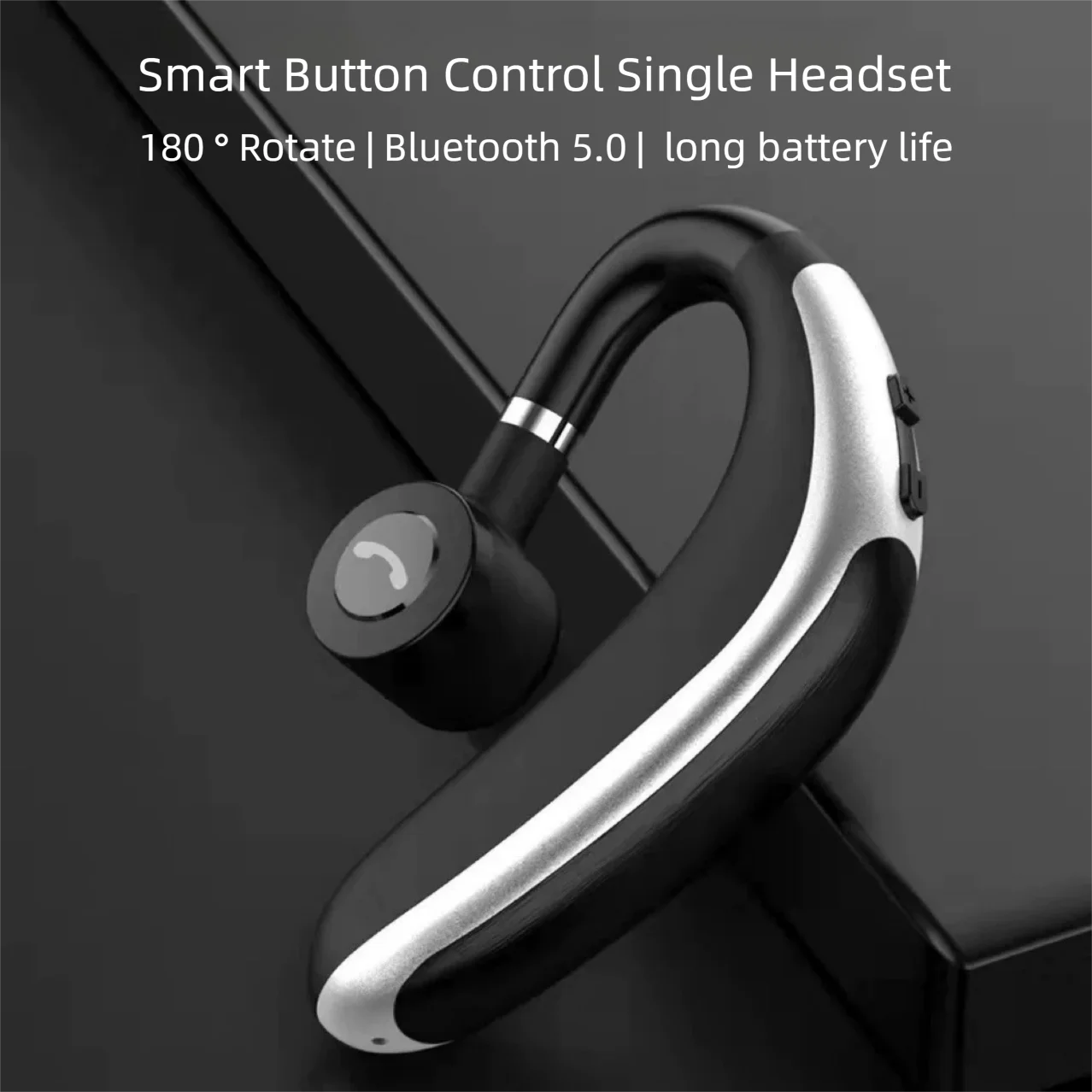 

Wireless Bluetooth5.0 Single Business Handsfree Headset HD Call Noise Cancellation Hifi Stereo Ergonomic in Ear Earhook with Mic