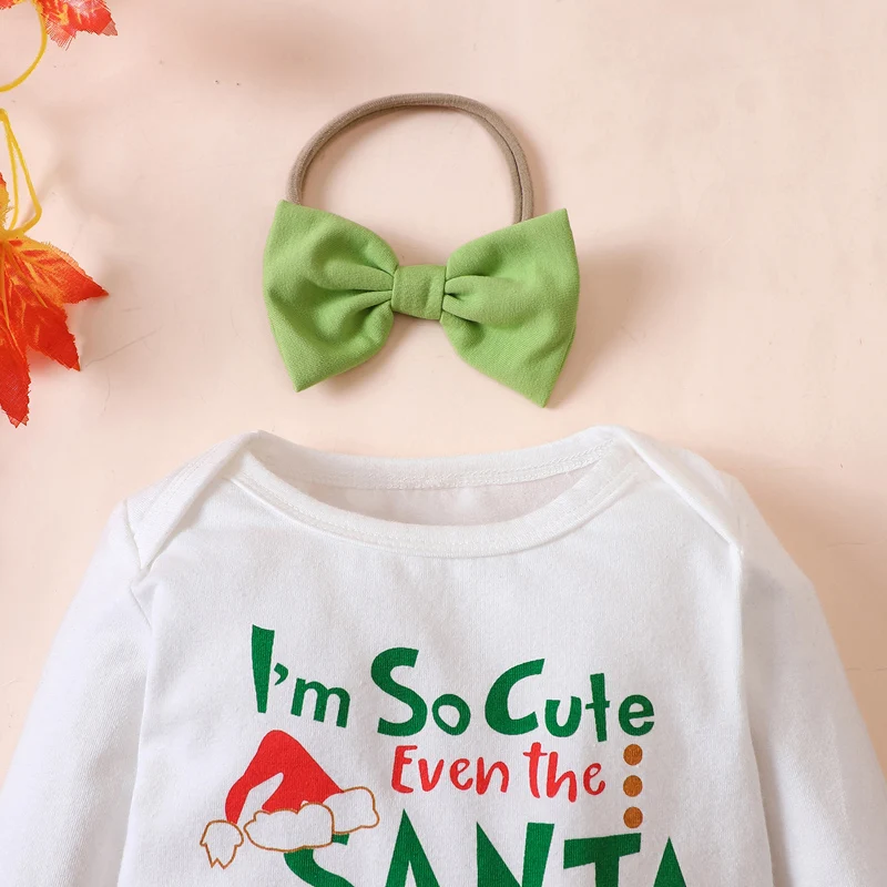 Infant Girls Holiday Ensemble Featuring Long Sleeve Romper Printed Shorts and Matching Headband - Festive Newborn Attire