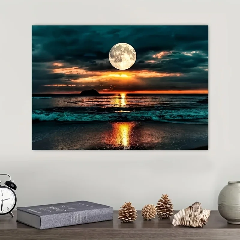 จิ๊กซอว์ภาพพระอาทิตย์ตกดินบนชายหาด 1000 ชิ้น - ทิวทัศน์ท้องฟ้าและมหาสมุทรที่เงียบสงบ พร้อมโทนสีส้ม เหลือง เขียว น้ำเงิน และน้ำตาลที่สดใส -