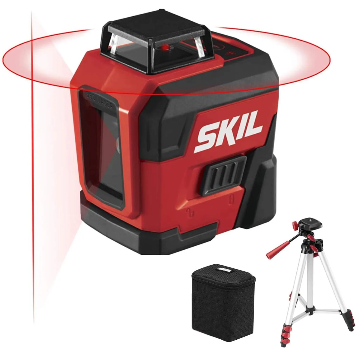 65ft. 360° Red Self-Leveling Cross Line Laser Level w/ Rechargeable Charging Port,w/ Compact Tripod & Carry Bag - LL932201