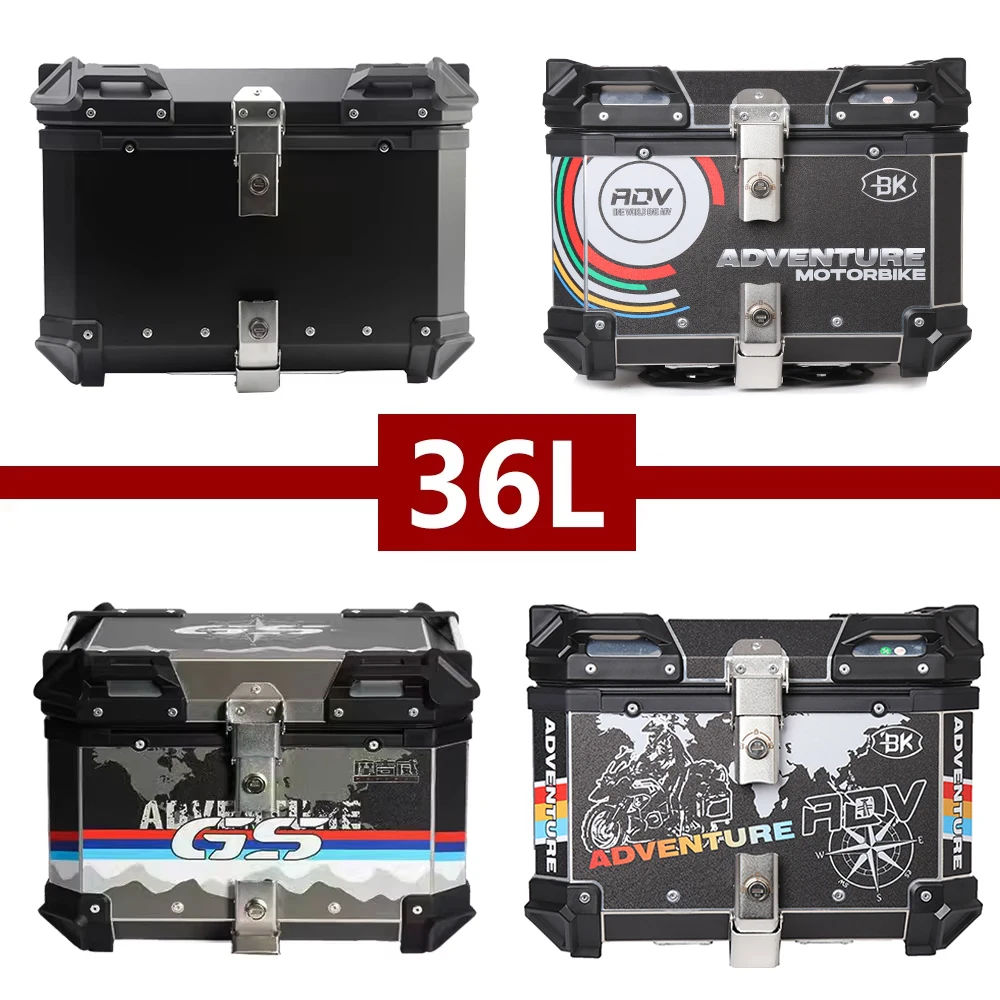 36L Motorcycle Aluminum Box Moto Top Case Universal 36L Motorcycle Top Box Rear Luggage Storage Box Motorcycle Helmet Tail Box