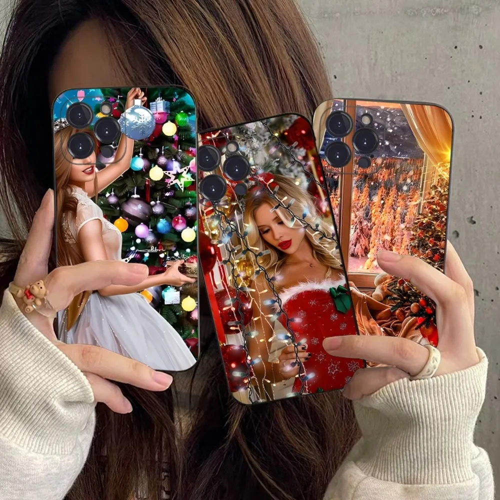 Beautiful Girl Merry Christmas Phone Case For iPhone 15 14 11 12 13 Mini Pro XS Max Cover 6 7 8 Plus X XR SE 2020 Funda Shell