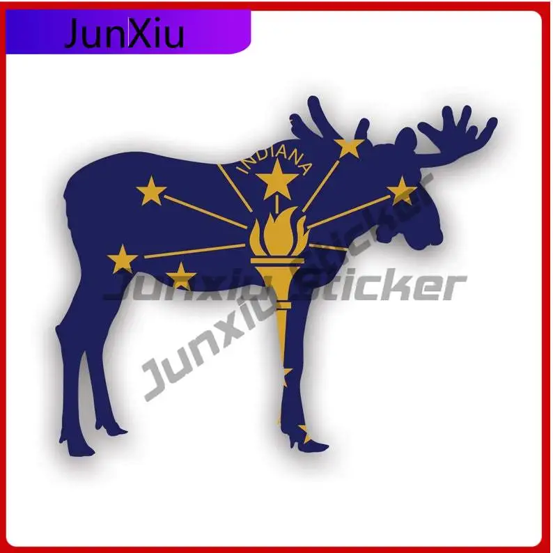 

Indiana Moose Shaped Flag Sticker Uv Protected In Elk Deer Antlers Archery Hunter Hunting Outdoors Explore Car Sticker Vinyl
