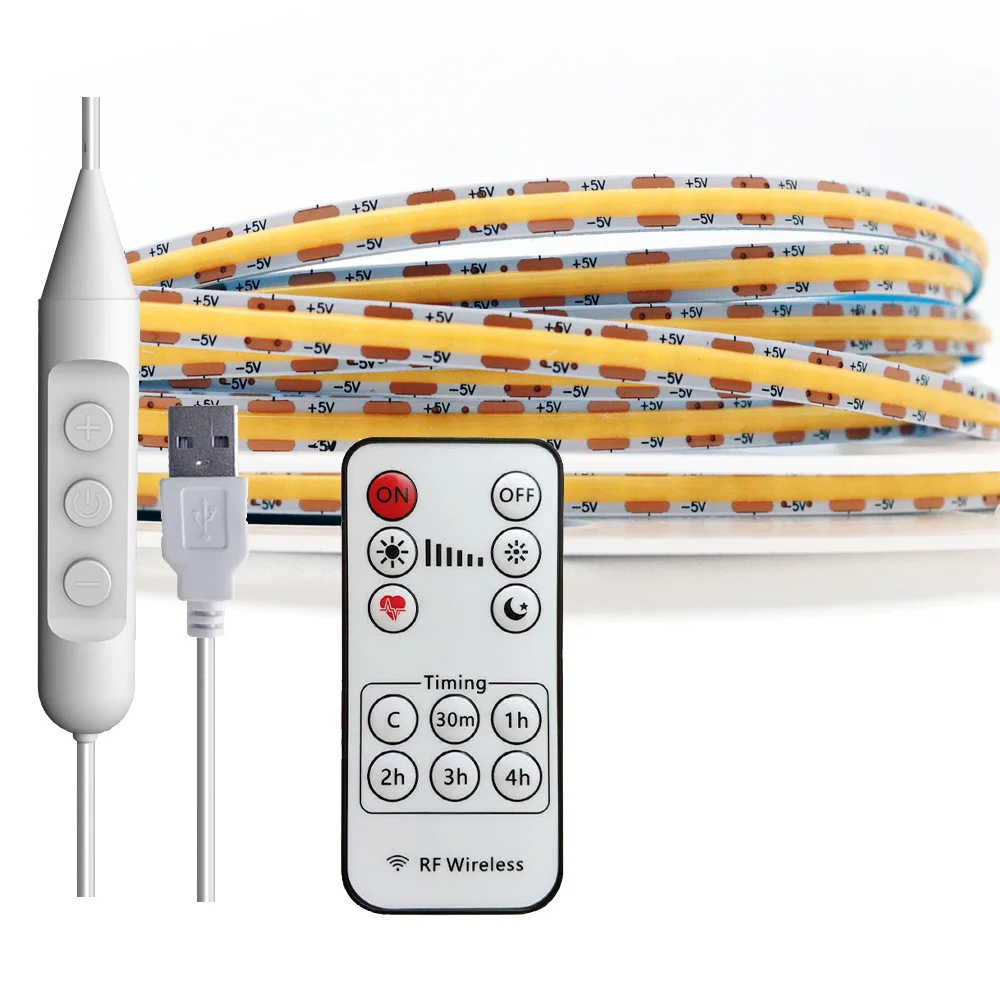 Remote Control DC5V USB COB LED Light Strip Linear Dimmable 8mm 480leds/m RA90 Flexible 3000K 4000K 6000K Red Blue Green