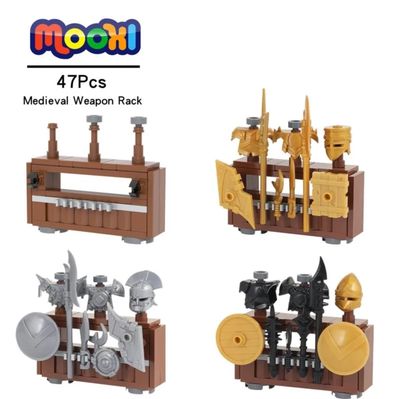 MOC5063 Weapon Rack Bricks Medieval Military War Armor Shield Display Stand Building Block Toys For Children Adult Friends Gifts