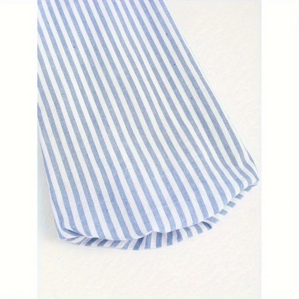 Autumn Women's Striped Tie Front Bell Sleeve Blouse Deep V Neck Elegant Peplum Top Shirt