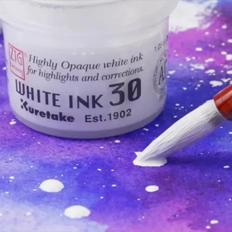 Japan Kuretake White High Gloss Watercolor Ink 30ML Opaque Waterproof Hand-painted Manga Special Pigment Art Painting Supplies