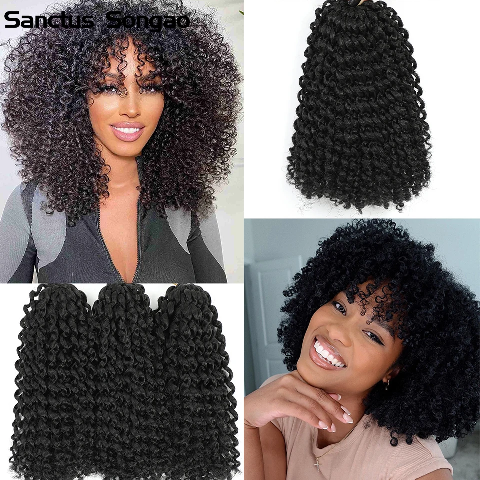 Kinky Curly Crochet Hair 8 Inch Short Marlybob Curl Natural Black Color Afro Twist Soft Synthetic Braiding Extention For Women