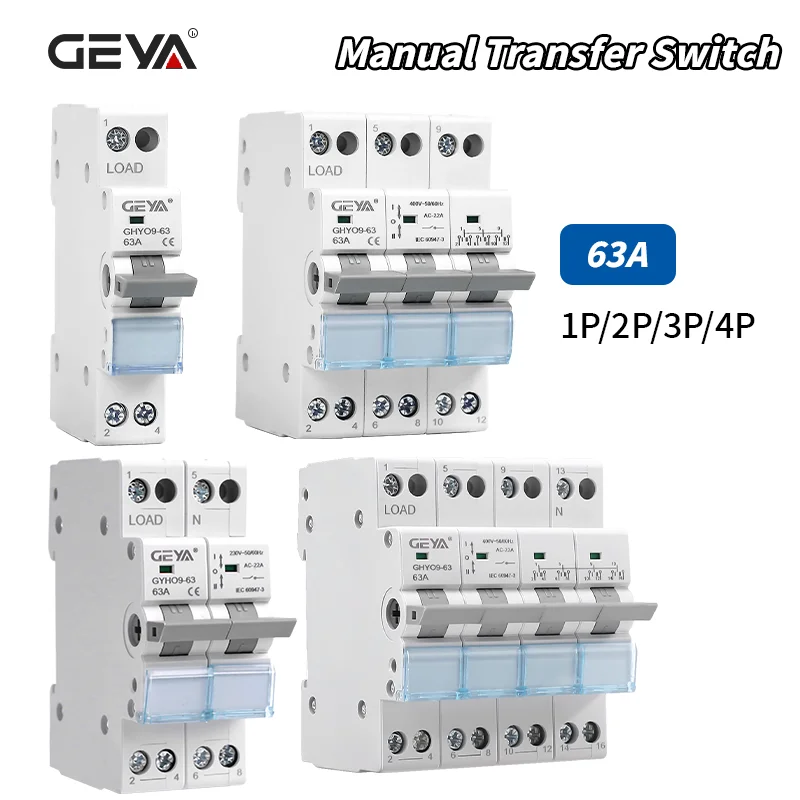 GEYA Din Rail MTS Dual Power Manual Transfer Switch Modular Changeover High-end Models Switch Interlock Circuit Breaker 1P-4P