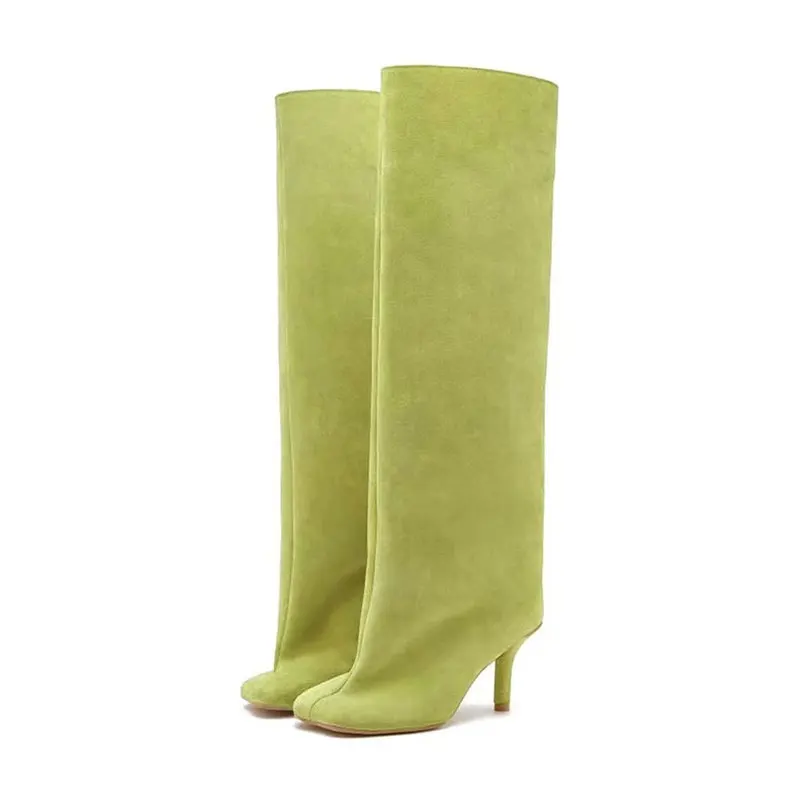 Square toe suede high heels, knee length slim heels, plus size ankle sleeves, fashionable long boots for women, new style