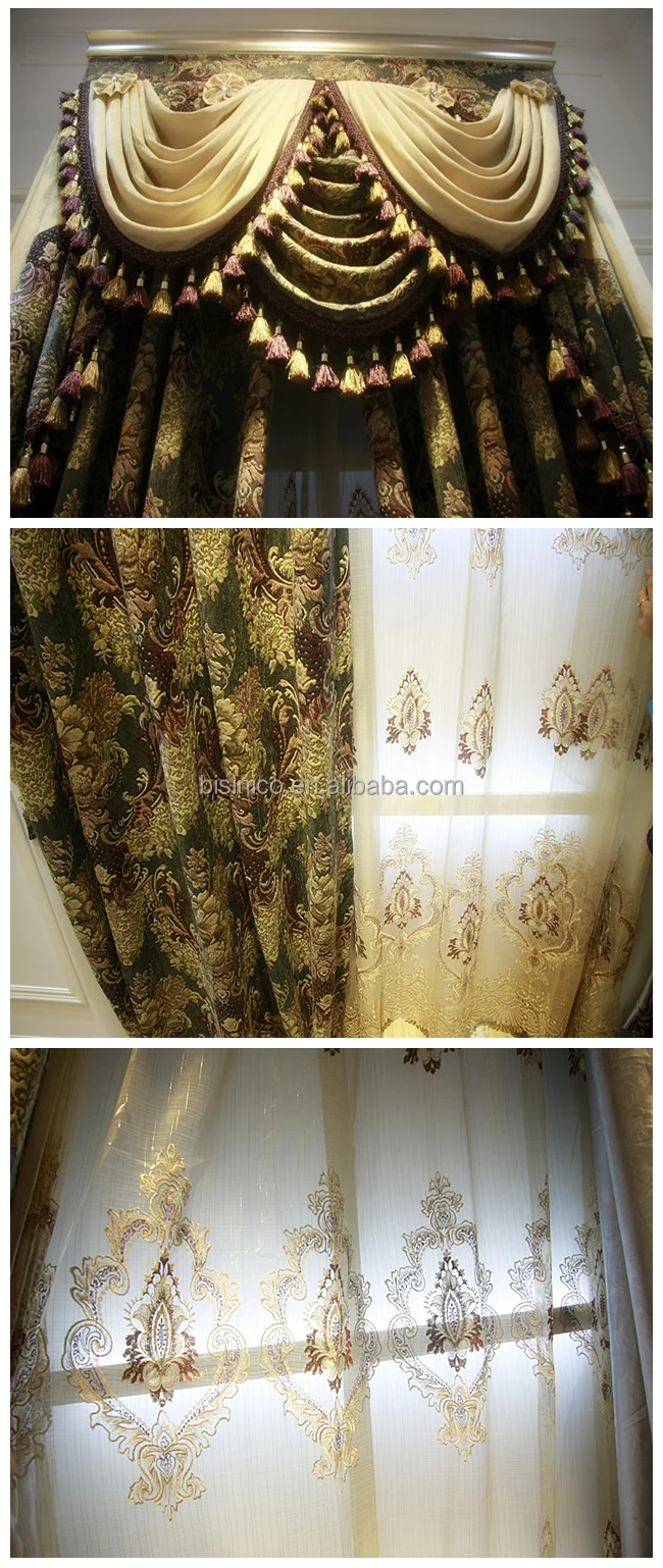 Antique French Style Living Room Drape Blackout Curtains with Accompanying Drapery