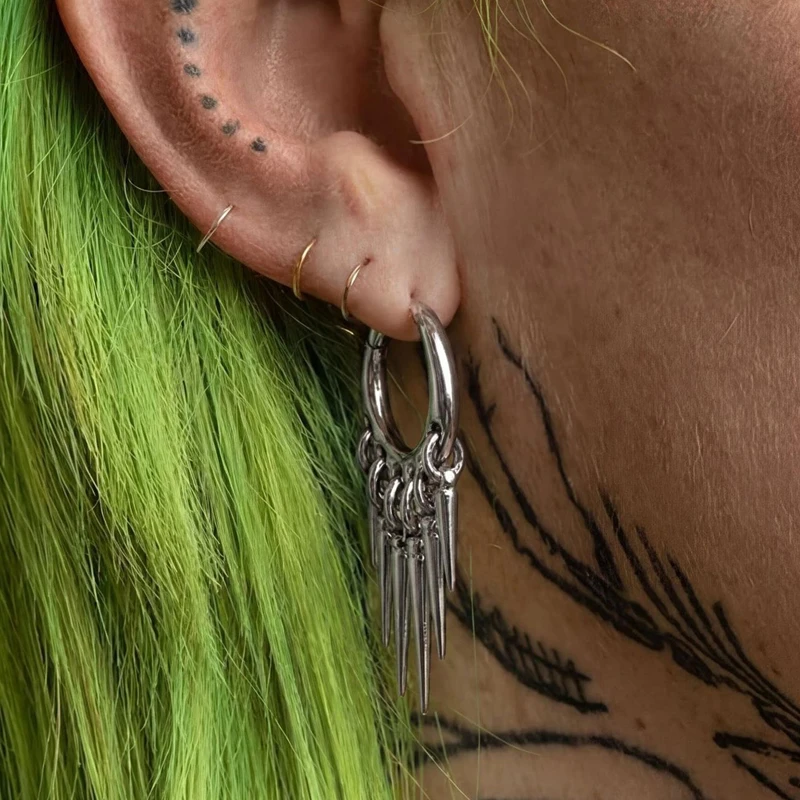 Punk Mode Edelstahl Nieten-Ohrringe Damen Hosen-Accessoires E-Girls Grunge Rock Coole Goth Ohrringe Schmuck – Detail 3
