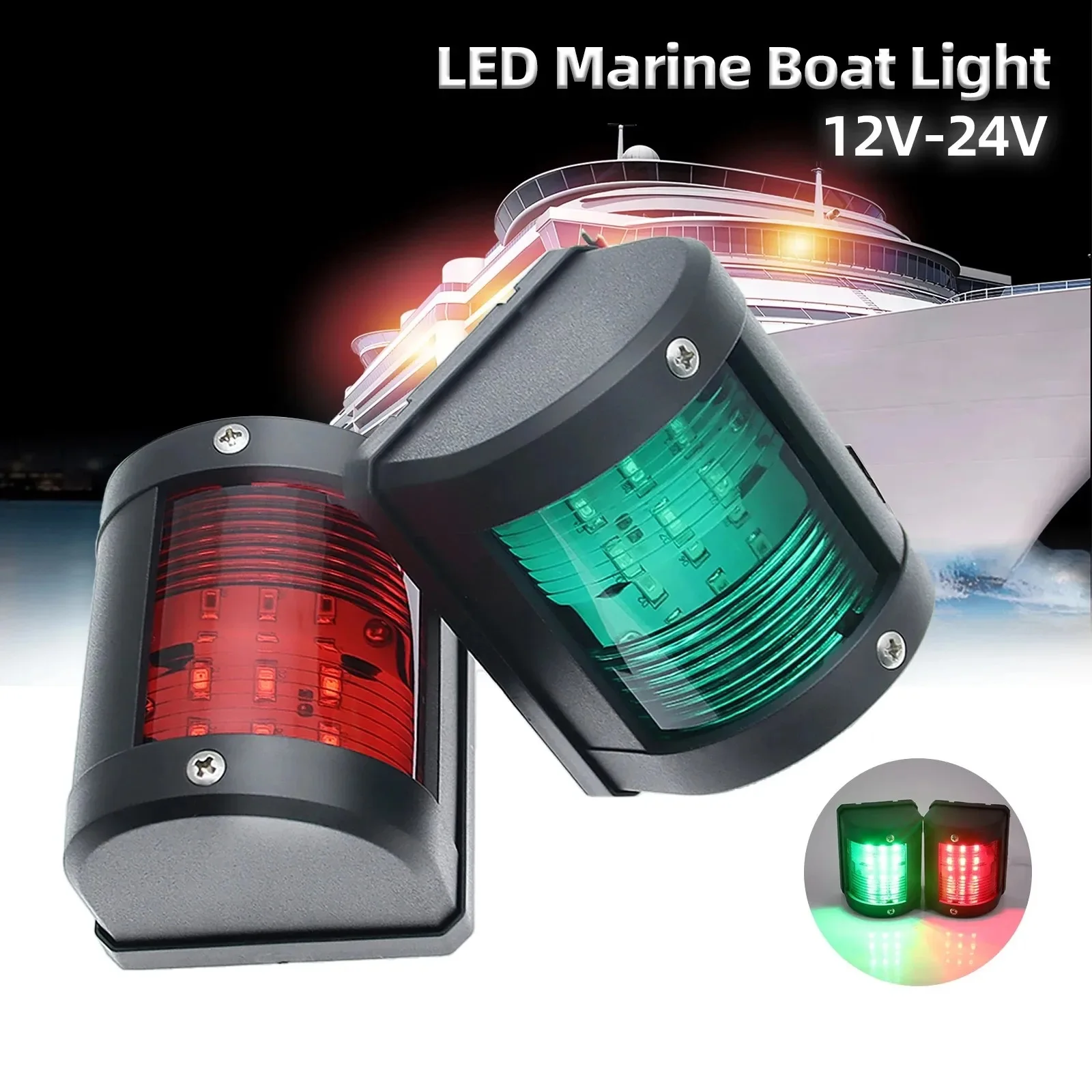 Luz de navegación marina LED verde roja, lámpara de señal de vela de 12V/24V para yates de lancha motora y navegación
