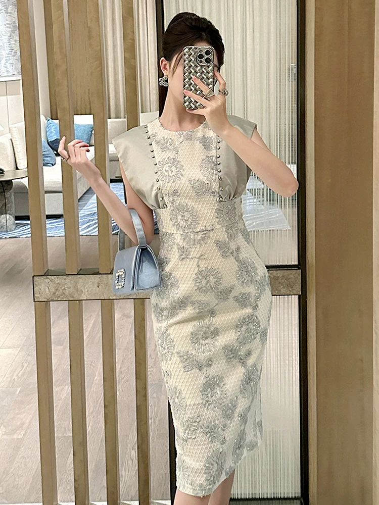 Ropa de mujer, vestido de tubo por debajo de la rodilla ajustado con lentejuelas florales y bordado de encaje, Vestidos de fiesta elegantes de lujo para mujer, ocasión Formal nueva