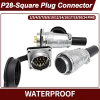 P28 Aviation Connectors Square Male Plug Circular Female Socket—Butt Joint, Rear Nut Socket 2/3/4/5/7/10/12/14/16/19/20/24 Pin