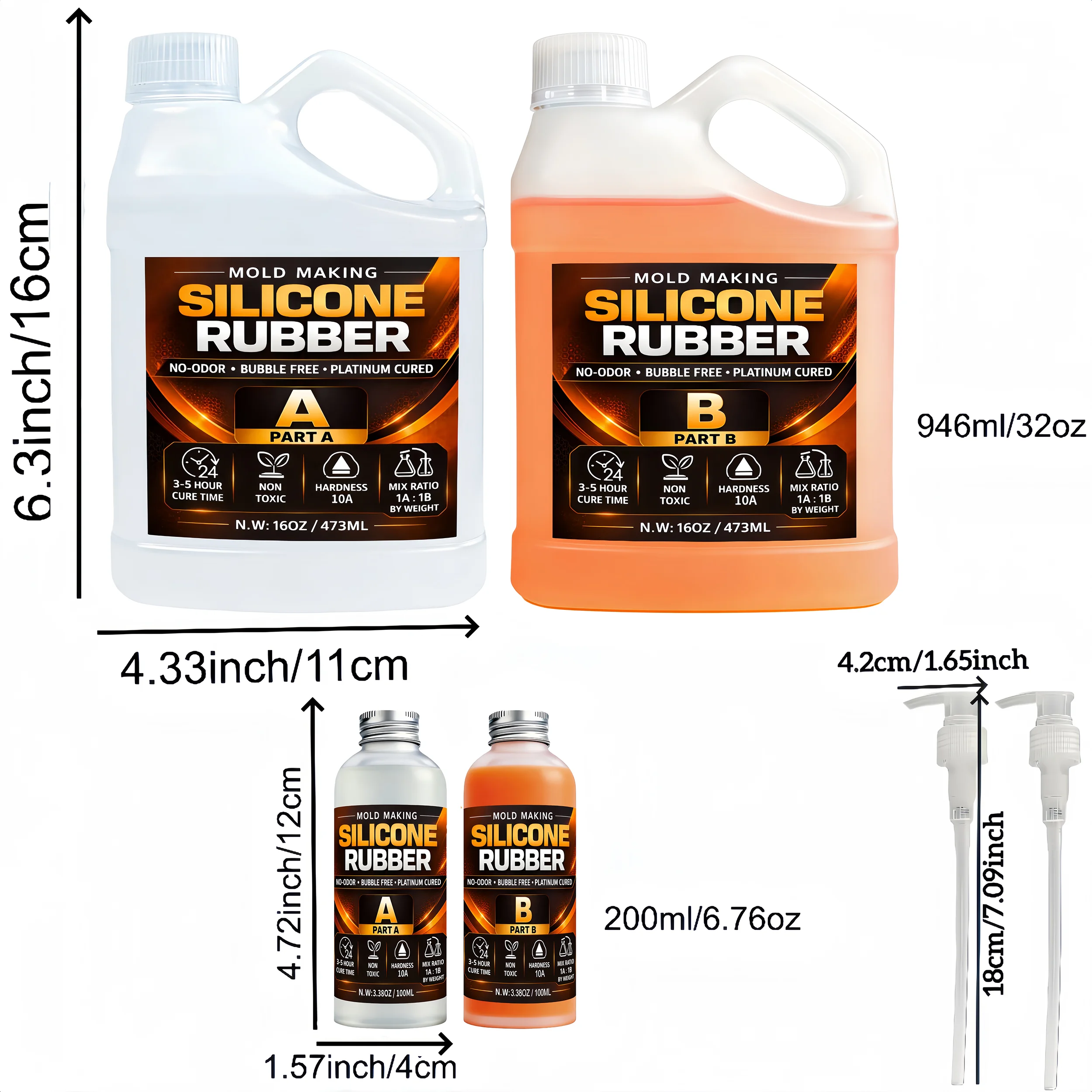 Silicone Mold Kit 1:1 Ratio - Fast, Non-Toxic, Bubble-Free, High Tear Resistance for Resin, Epoxy, Candle & Jewelry Casting