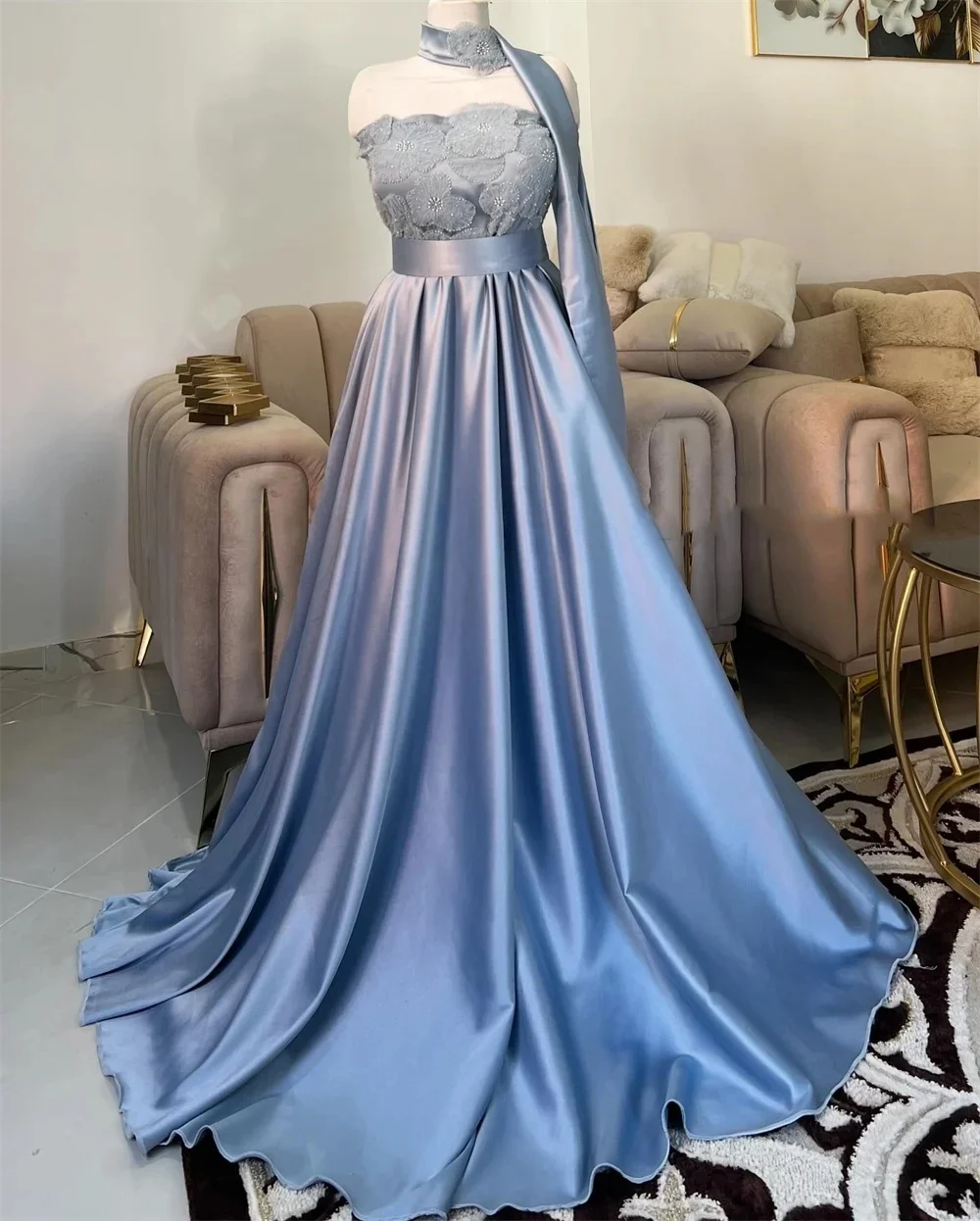 

Beaded Lace Long Bespoke Occasion Gown Evening Dresses Pastrol Unisex Jersey Retro Dubai Saudi Arabic Israel Prom Customized