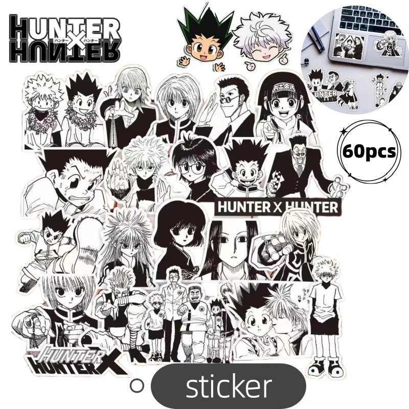 Hunter Hunter Gon Freecss Hisoka Killua Zoldyck cartoon cute black and white manga diary decoration stickers waterproof stickers