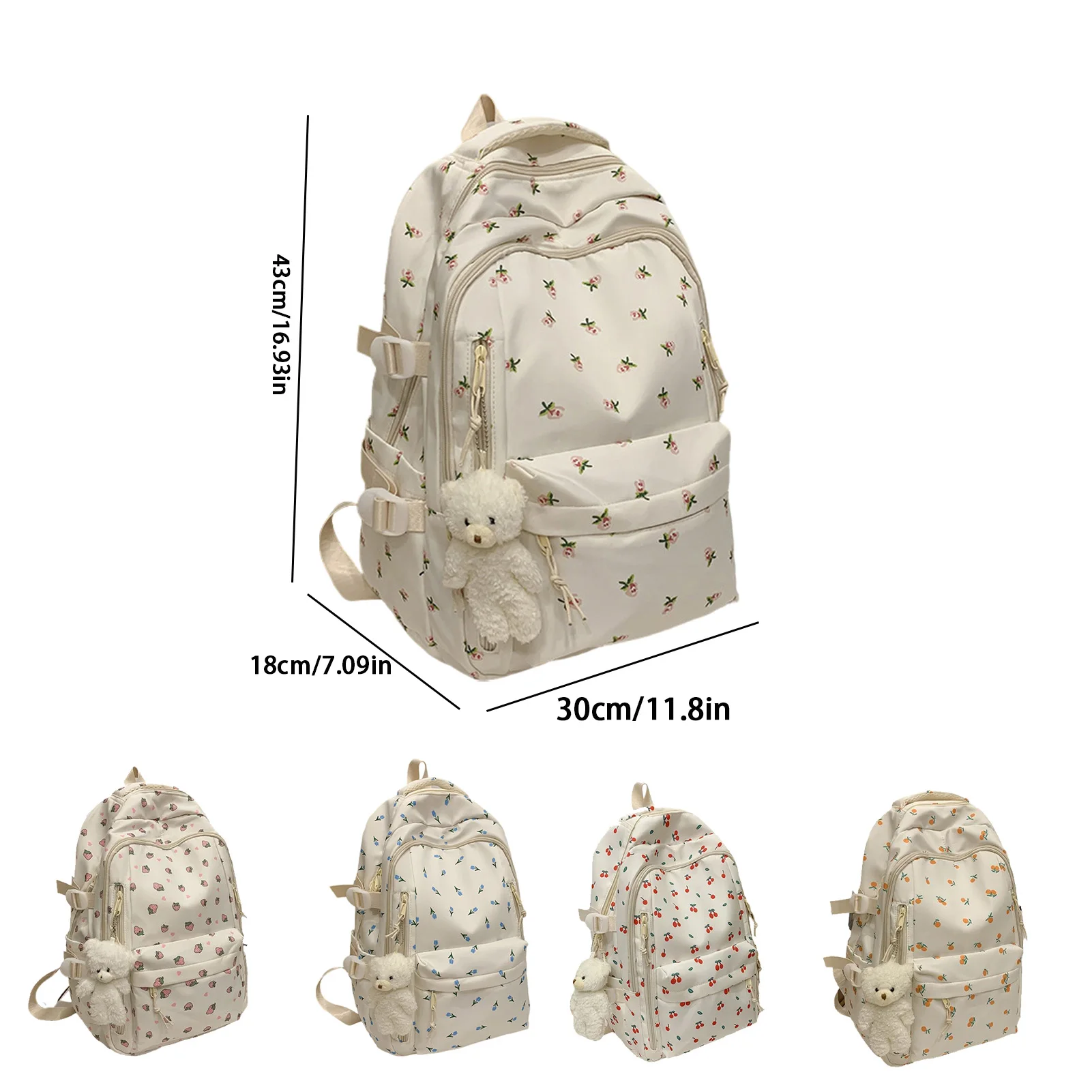 2025 Nylon Backpack New Simple And Fresh Large Capacity Backpack For Junior High School Students Small Floral Backpack