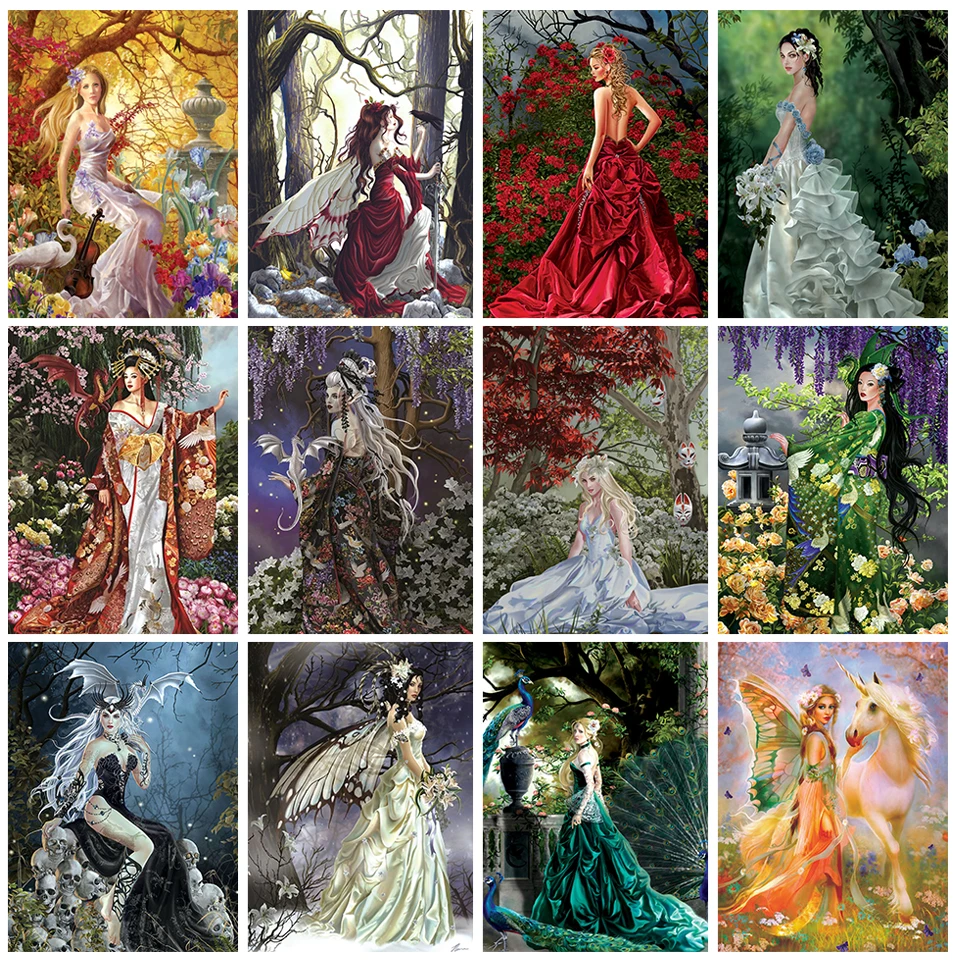 Dragon Girl Diamond Embroidery 5D Diamond Painting Fantasy Fairy Full Drill Cross Stitch Kits Woman Portrait Home Wall Decor