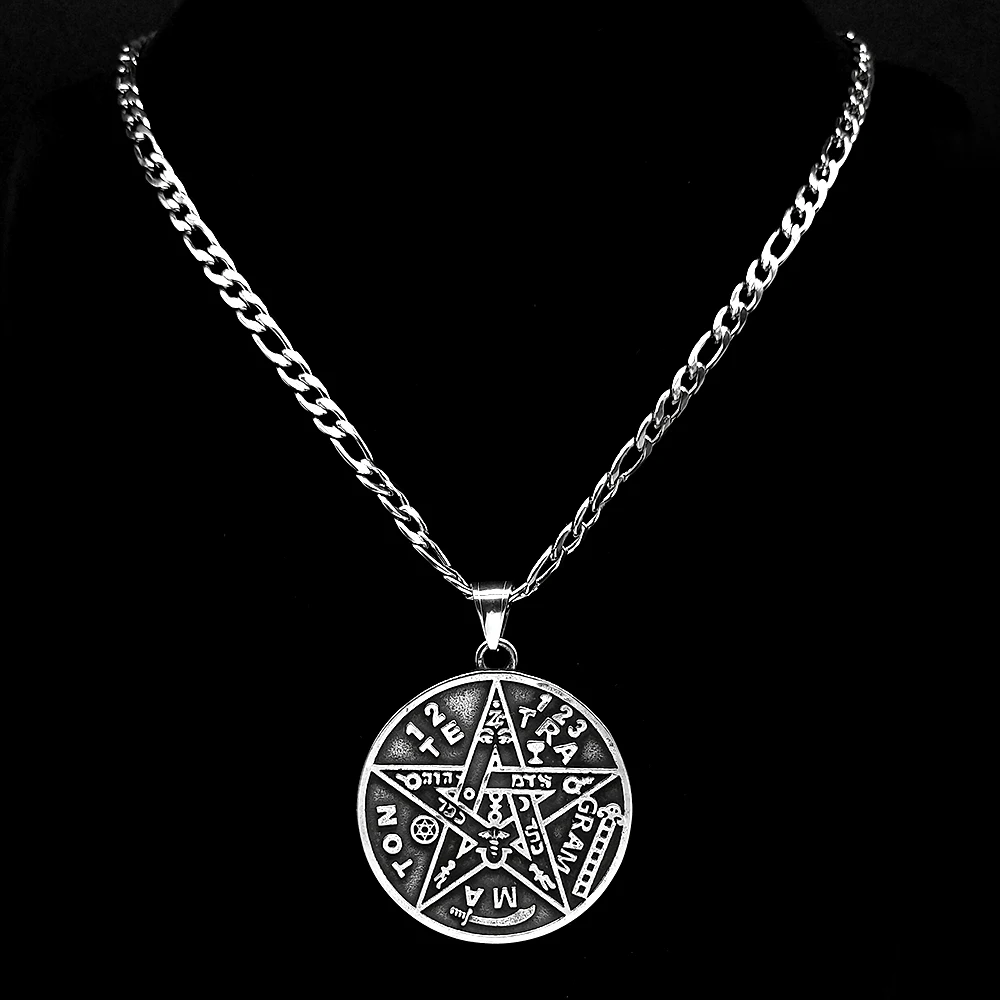 Collar de pentagrama de brujería para mujer, acero inoxidable, Tetragrammaton Original, solomon, amuleto gótico oscuro, cadena, regalos de joyería