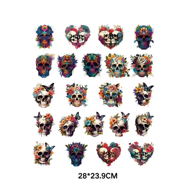 Punk Skull Applique Iron-On Transfers Patches For Clothing DIY Rock Motorcycle Heat Transfer Thermal Stickers For Clothes Print