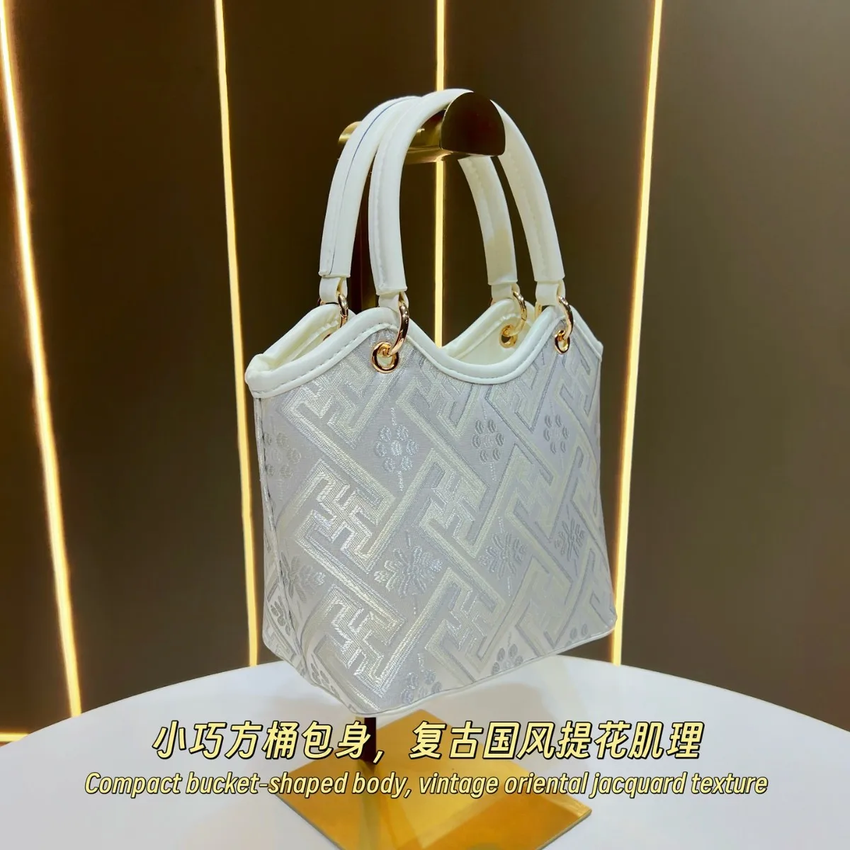 Women New Zhuang Brocade Ethnic Style Bucket Bag Chinese Style Zipper Closure Tote Crossbody Fashion Purse