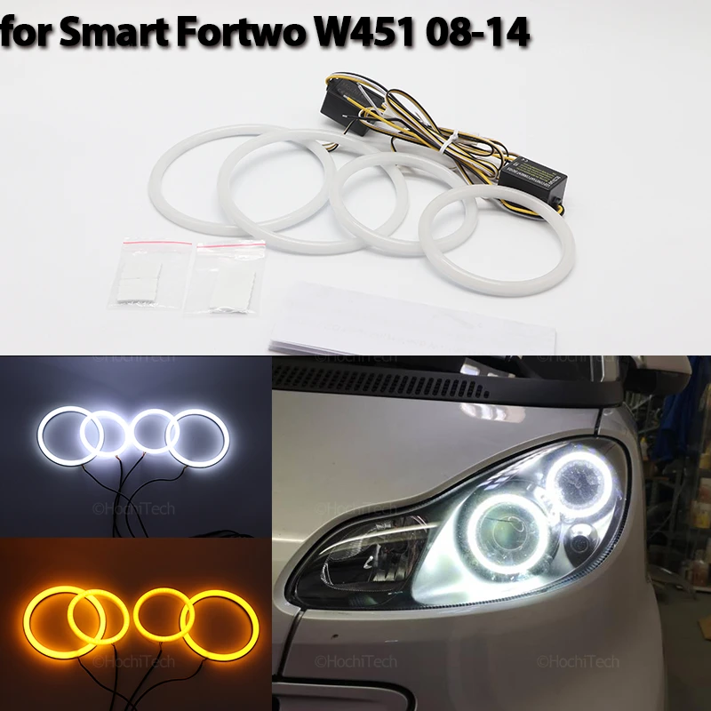 Ring Angel Eyes Turn Signal Switchback Cotton LED White Yellow for Brabus Smart Fortwo W451 Mk2 2008-2014 Car Accessories