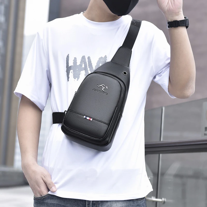 Kagaroo Luxury Brand Chest Pack Men Crossbody Bag Leather Chest Bag Travel Sling Bag Black Brown Messenger Shoulder Bag Male